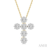 1.00 Ctw Lovebright Cross Round Cut Diamond Fashion Pendant With Chain in 14K Yellow and White Gold